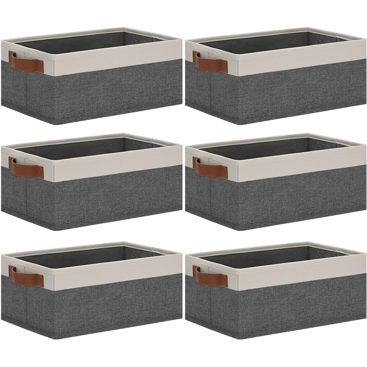GhvyenntteS Small Fabric Storage Bins with Handles 6 Pack, 11.8" x 7.87" x 5.11" Storage Baskets for Shelves, Baskets for Organizing Clothes Underwear Socks Hats DVDs (Grey/White)