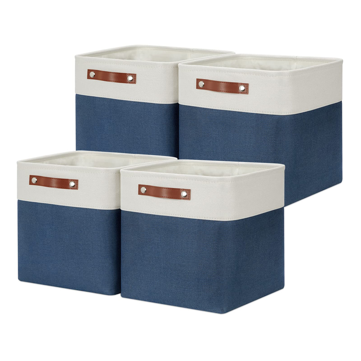 DULLEMELO Small Storage Bins, Storage Baskets for Organizing, Collapsible Rectangular Fabric Baskets for Shelves, Closets, Nursery, Home, Office, Empty Gift Baskets (6-Pack, White&Khaki)