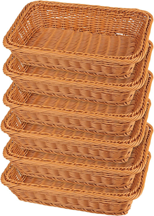 6 PCS 12x8 Inch Wicker Bread Basket, Woven Serving Basket, Tabletop Food Serving Basket for Restaurant, Bakery, Family Party, Hotel, Fruits, Vegetables and Snacks, Brown