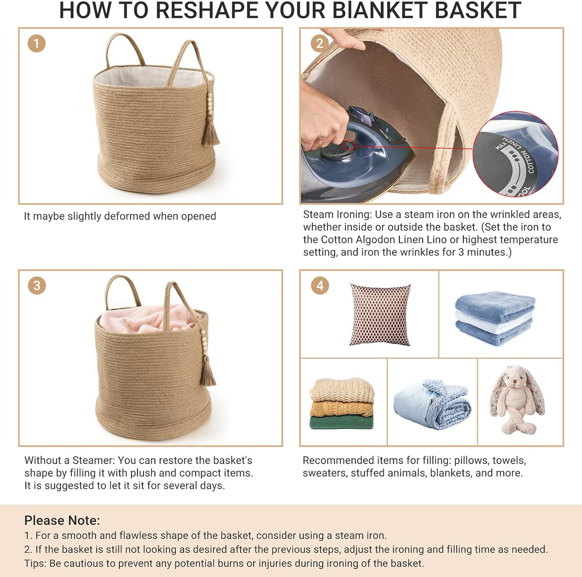 Mkono Woven Storage Basket for Blanket, Toys Plant Organizer, 16"W x 13.8"L