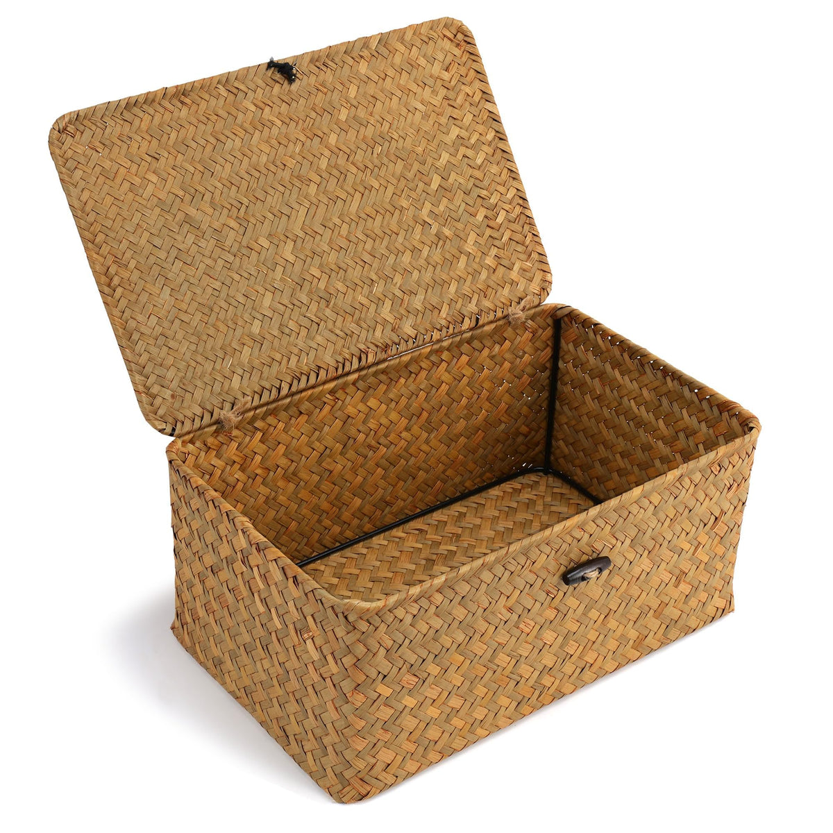 Nonam Wicker Storage Basket with Lid,Seagrass Shelf Basket Set of 3,Nautral
