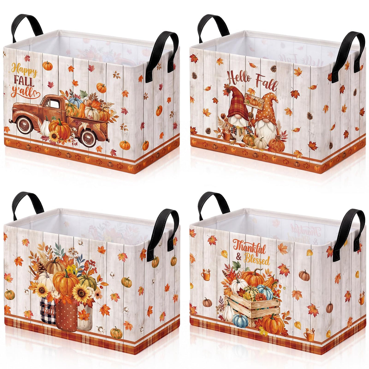 4 Pcs Halloween Storage Basket for Gifts Large Spooky Skeleton Storage Bins with Handles 15 x 10 x 8 Fabric Laundry Baskets Halloween Skull Collapsible Organizer Boxes for Home Cloth Toys Book