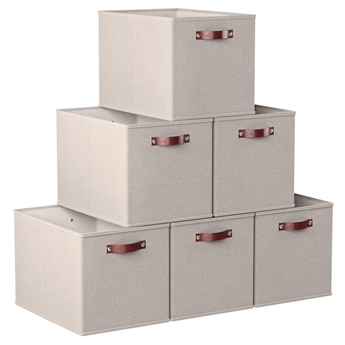Ornavo Home 13x13 Foldable Fabric Storage Cube Bins, 6 Pack, Beige