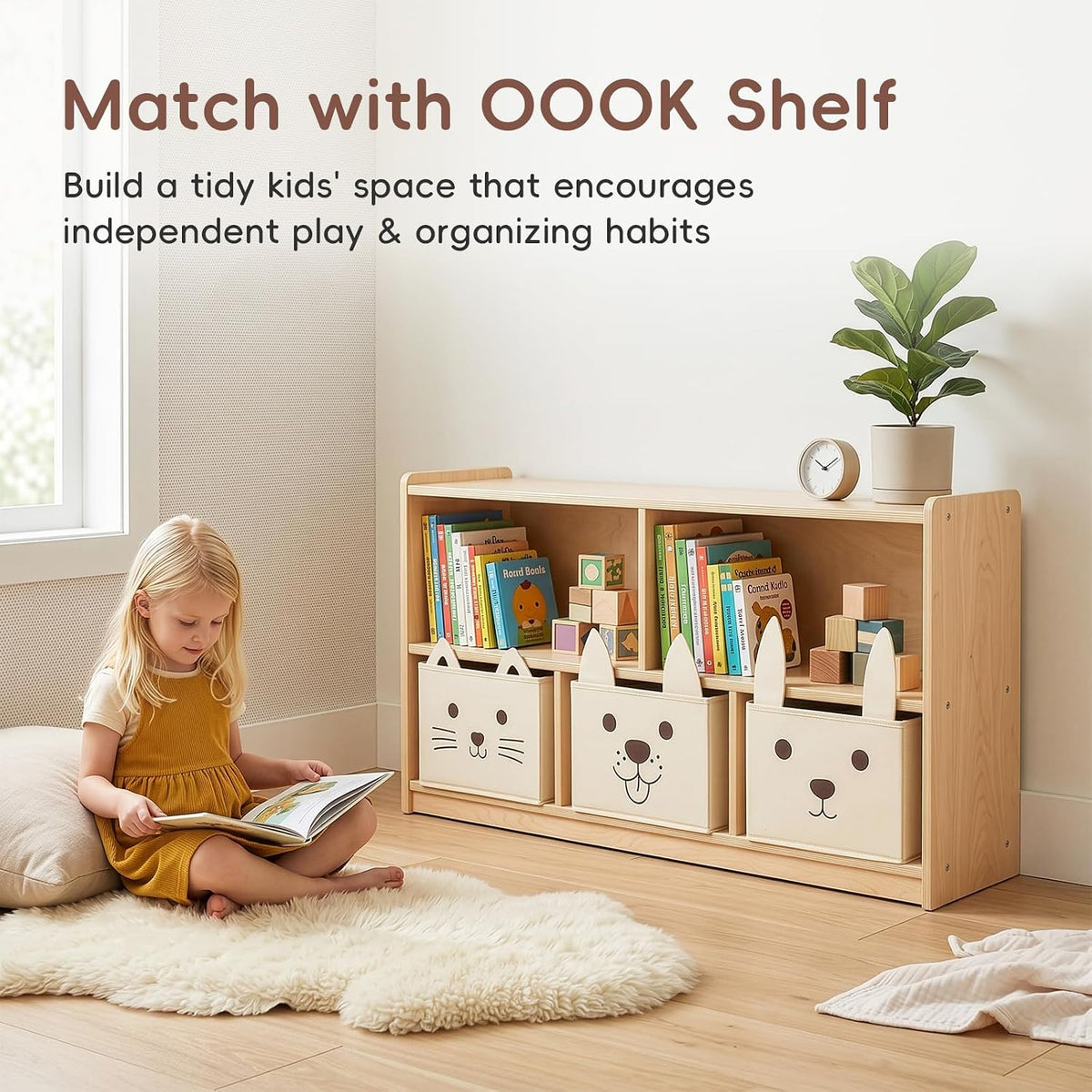 OOOK Fabric Cube Storage Bins [3-Pack], Foldable Kids Baskets for Shelves