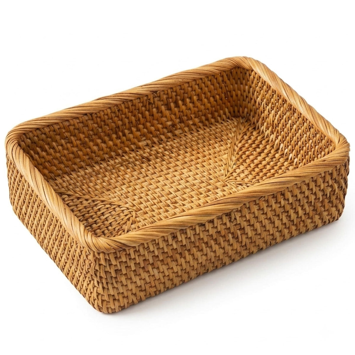 Yangqihome Natural Rattan Storage Baskets, Rectangular Woven Fruit Baskets, Decorative Wicker Basket and Small Baskets for Organizing (Set of 3)