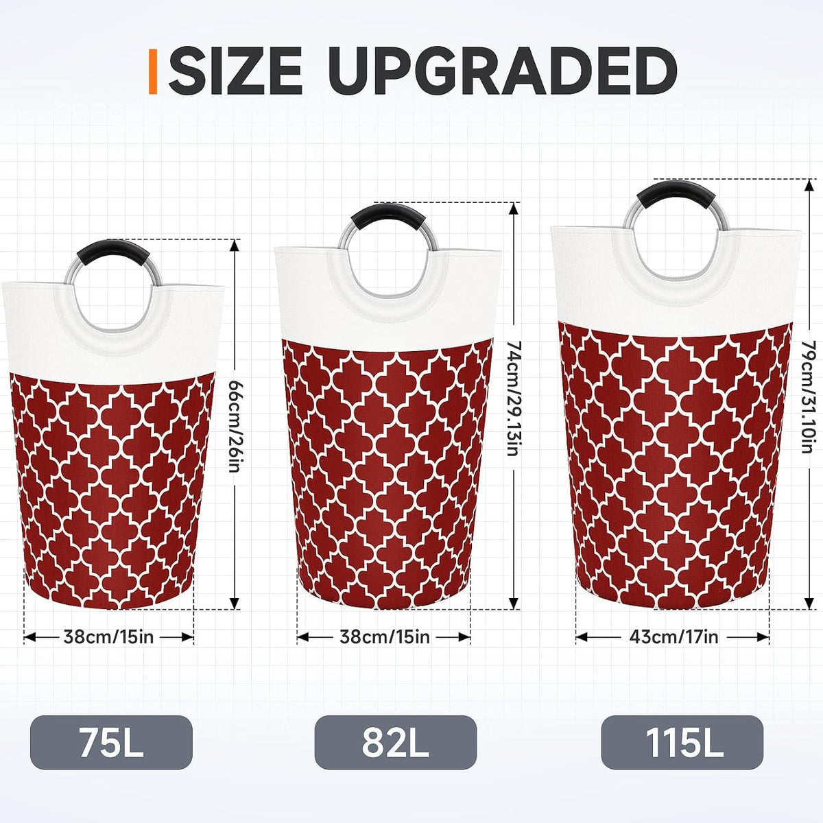 Fabspace Large Laundry Basket Laundry Hamper Bag Washing Bin Clothes Bag Collapsible Tall with Handles Waterproof Travel Bathroom College Essentials Storage for College Dorm, Family, 82L (Red)