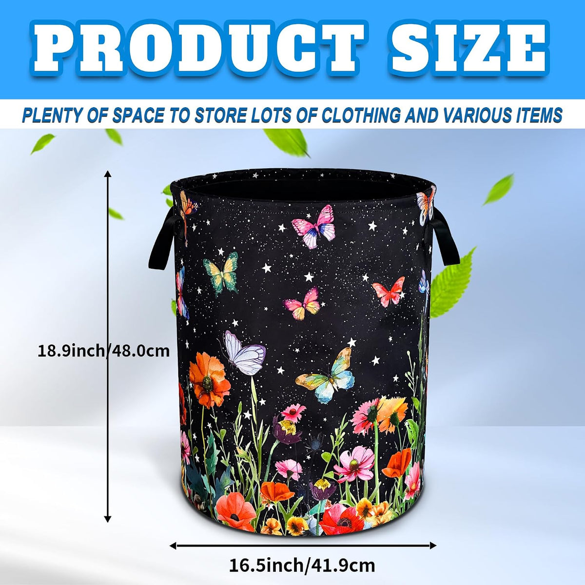 Colorful Butterflies Flowers Laundry Basket Oxford Cloth 18.9 x 16.5 Inch