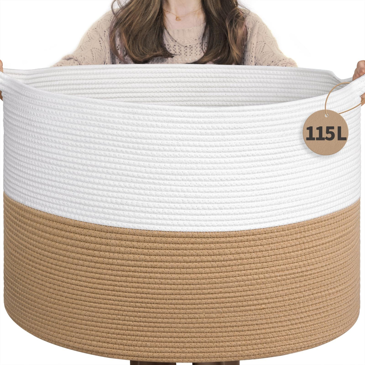 INDRESSME 115L Extra Large Woven Wicker Blanket Basket Living Room