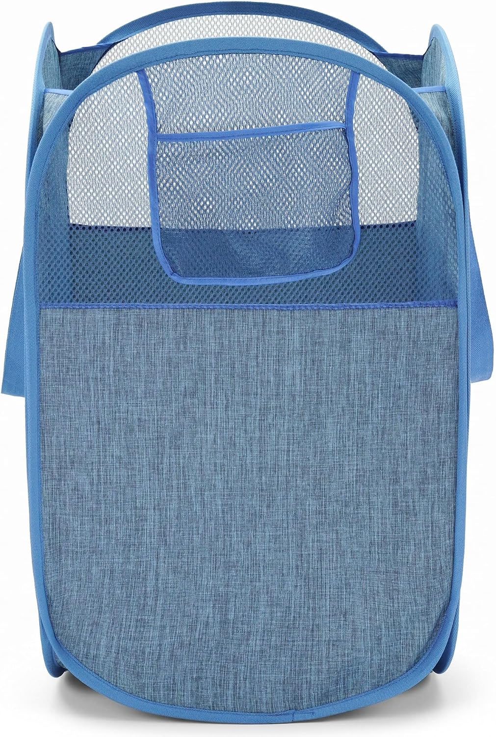 100L Collapsible Laundry Baskets, Foldable Pop Up Hamper with Pocket, Blue