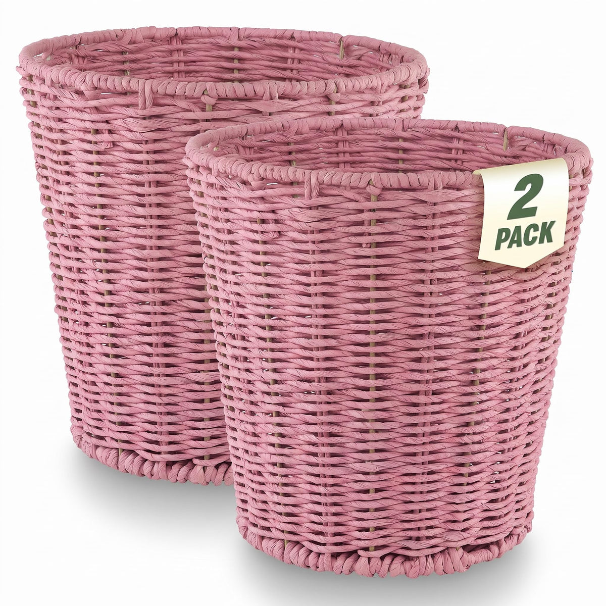 84ECO 2-Pack 3 Gallon Wicker Trash Cans for Bathroom, Bedroom, Office - Rattan Trash Can - Decorative Waste Basket