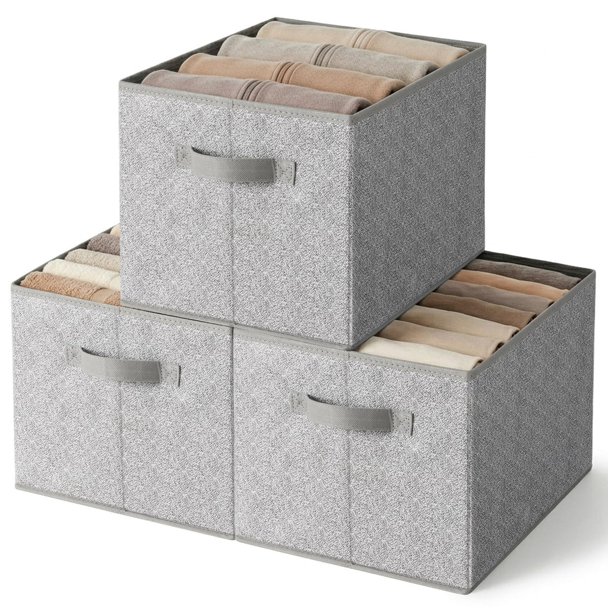 GRANNY SAYS Closet Shelf Baskets with Label, Khaki&Ivory, Large, 3-Pack