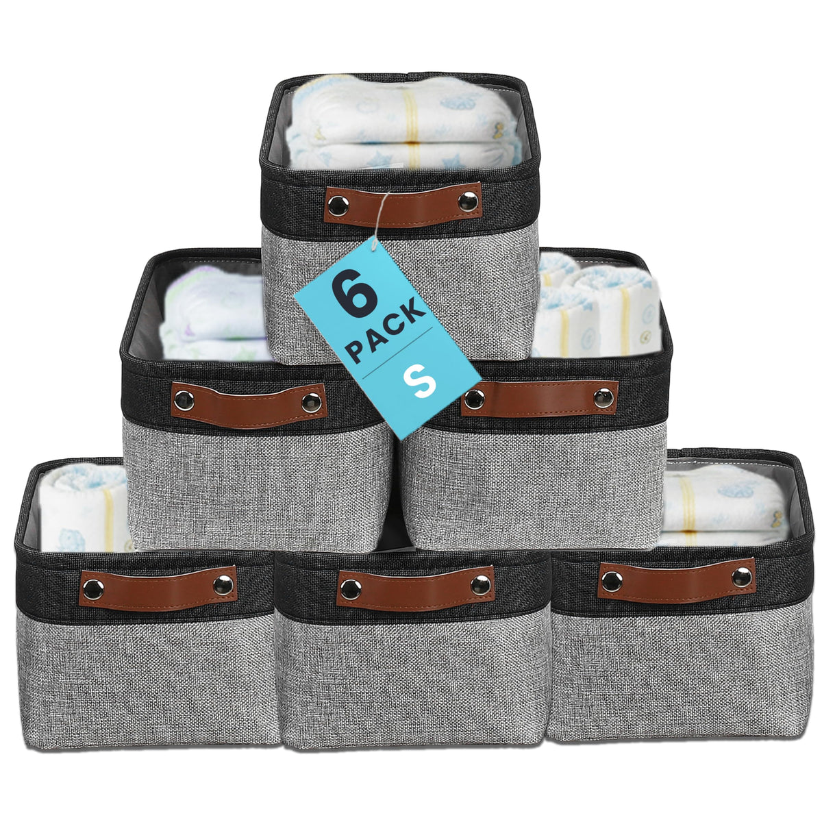 OrganiHaus 12x8in Canvas Storage Baskets, 3 Pack - Fabric Bins for Shelves