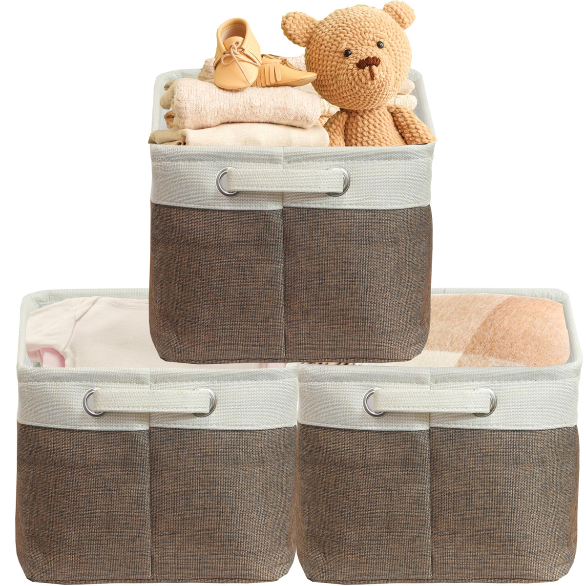 Simple Houseware 15.7" x 12" Wide & Low Fabric Storage Bin, 3 Pack, Gray
