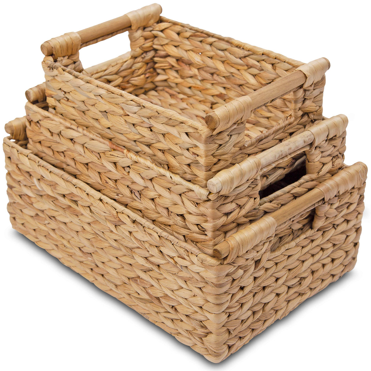 VATIMA Seagrass Baskets with Wooden Handles, Set of 3 Decorative Natural Wicker Baskets for Kitchen