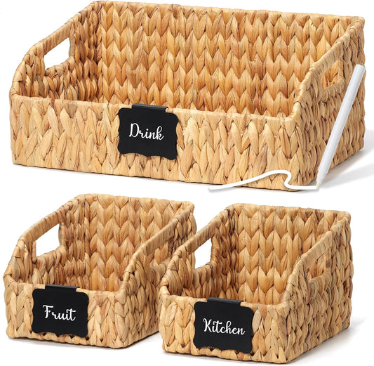 Pantry Baskets for Organizing,Wicker Storage Bins,3 Pack,Natural