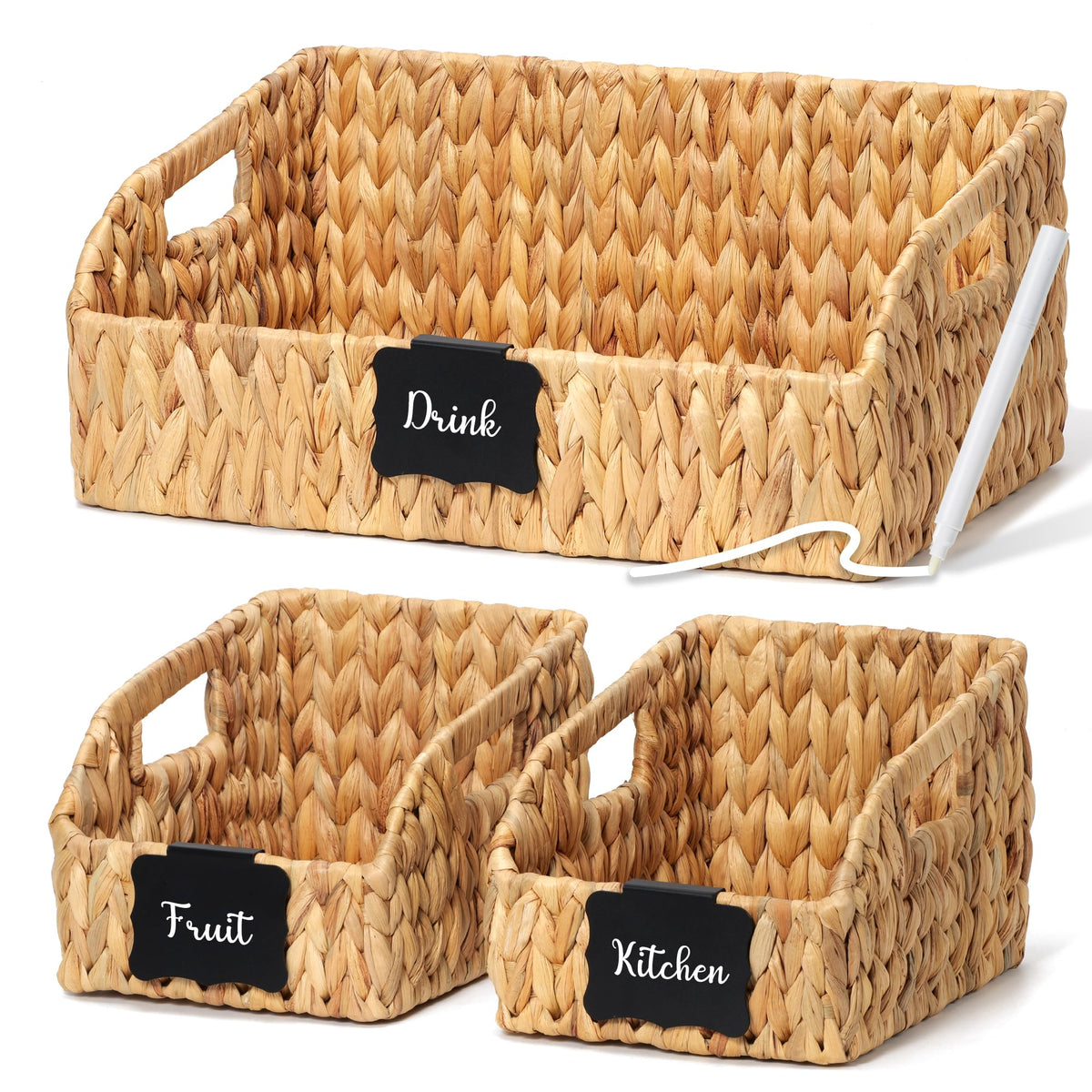 Pantry Baskets for Organizing,Wicker Storage Bins,3 Pack,Natural