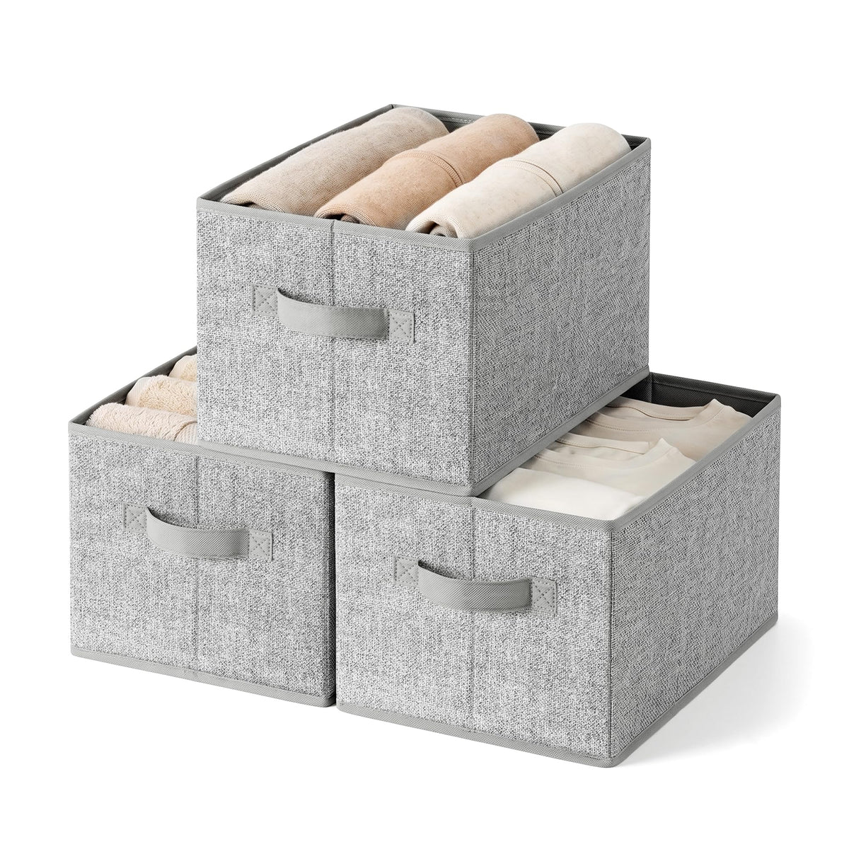GRANNY SAYS Closet Shelf Baskets with Label, Khaki&Ivory, Large, 3-Pack