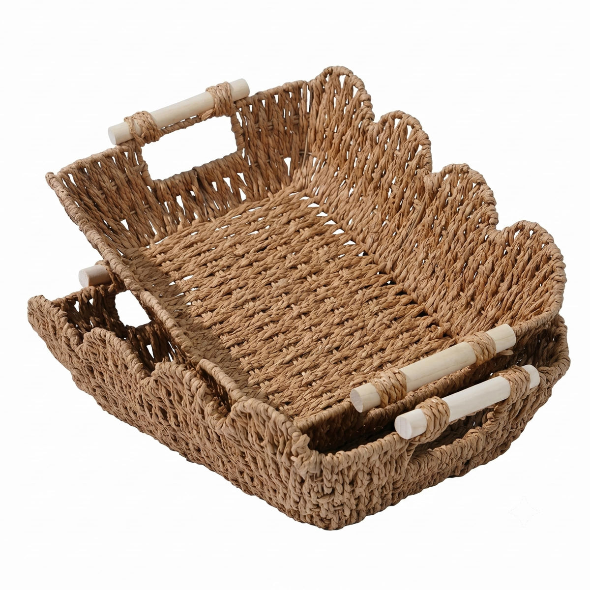 Coeusy 2 Pack Wicker Basket,Cute Scalloped Basket,Natural Water Hyacinth