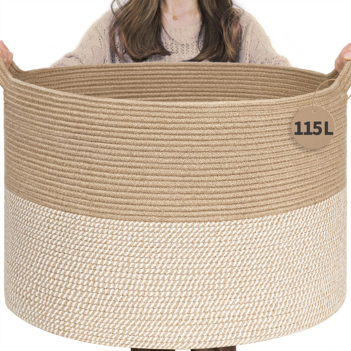 INDRESSME 115L Extra Large Woven Wicker Blanket Basket Living Room