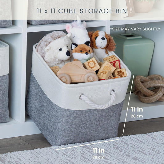 OrganiHaus 11x11 Cube Storage Bins, 4-Pack Fabric Cubes, Rope Handles