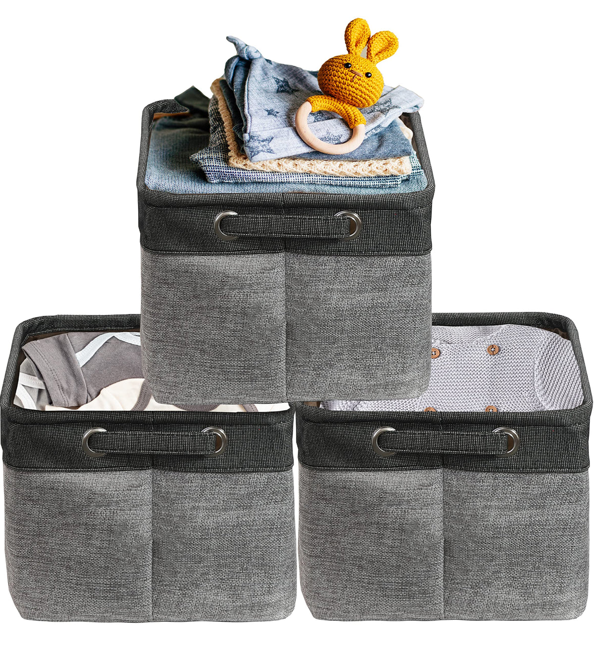 Simple Houseware 15.7" x 12" Wide & Low Fabric Storage Bin, 3 Pack, Gray