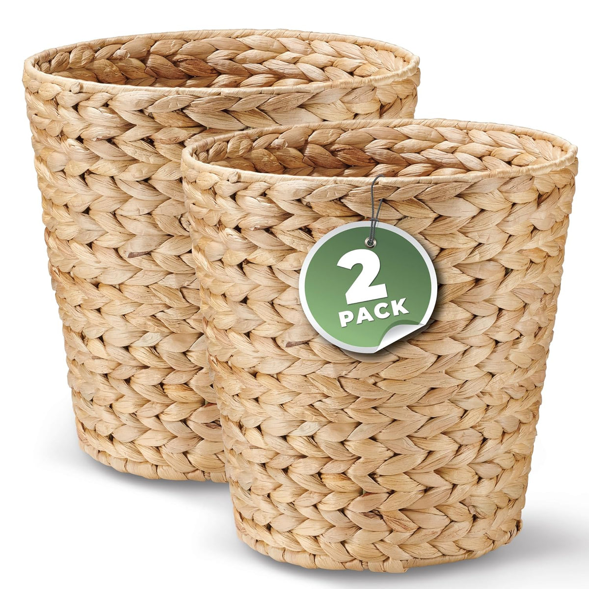 84ECO 2-Pack 3 Gallon Wicker Trash Cans for Bathroom, Bedroom, Office - Rattan Trash Can - Decorative Waste Basket