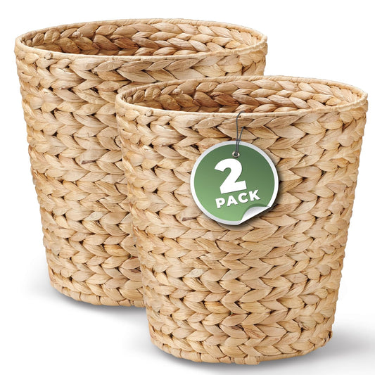 84ECO 2-Pack 3 Gallon Wicker Trash Cans for Bathroom, Bedroom, Office - Rattan Trash Can - Decorative Waste Basket
