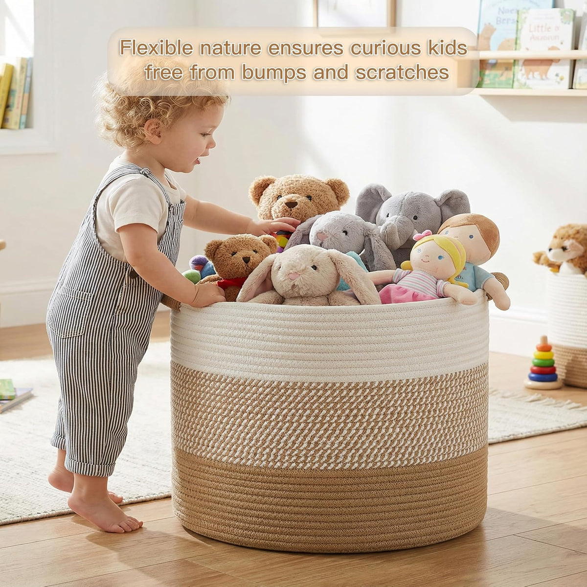 Artfeel 40L Large Cotton Rope Basket, Decorative Woven Blanket Storage for Living Room, Boho Toy Storage & Toy Box for Kids, Versatile Laundry Basket & Nursery Hamper for Blankets(Brown)