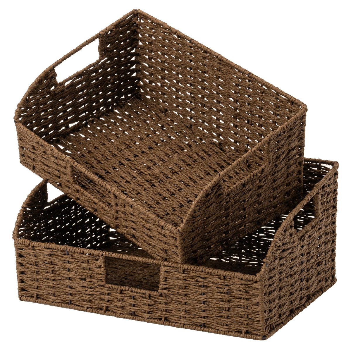 StorageWorks Pantry Baskets for Organizing, Wicker Basket with Built-in Handles, Handwoven Wicker Storage Baskets, Water Hyacinth for Shelves, 2 Pack