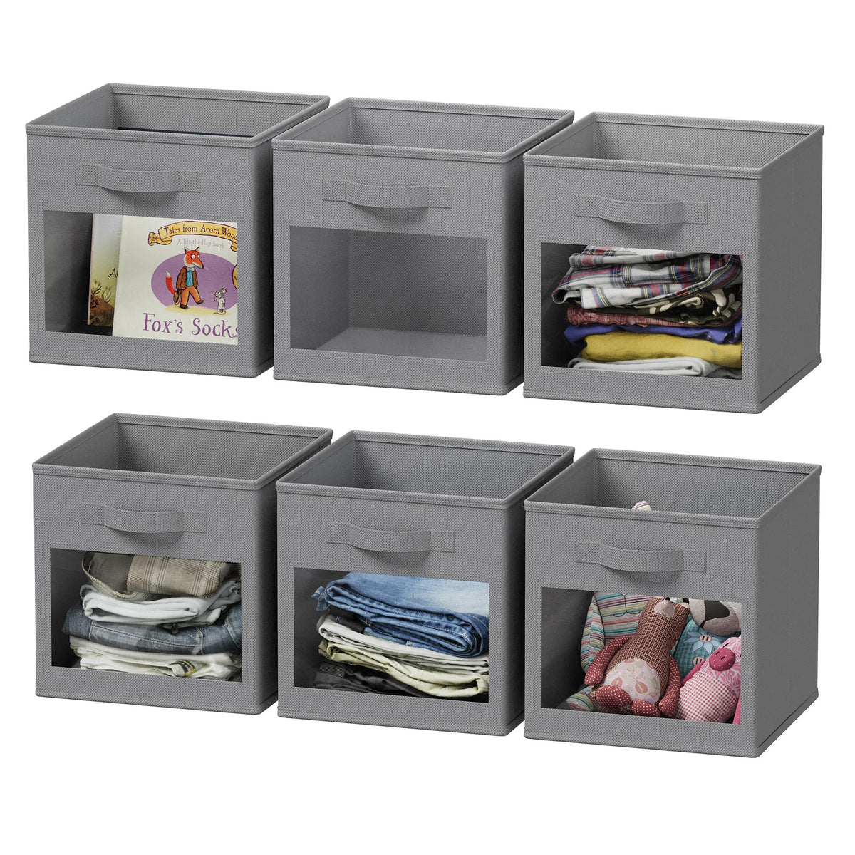 SpaceAid Storage Cubes with Clear Windows, Set of 6 Fabric Bins, 11 Inch Foldable Baskets Boxes for Closet, Cubby Shelf or Cube Storage Organizer, Black