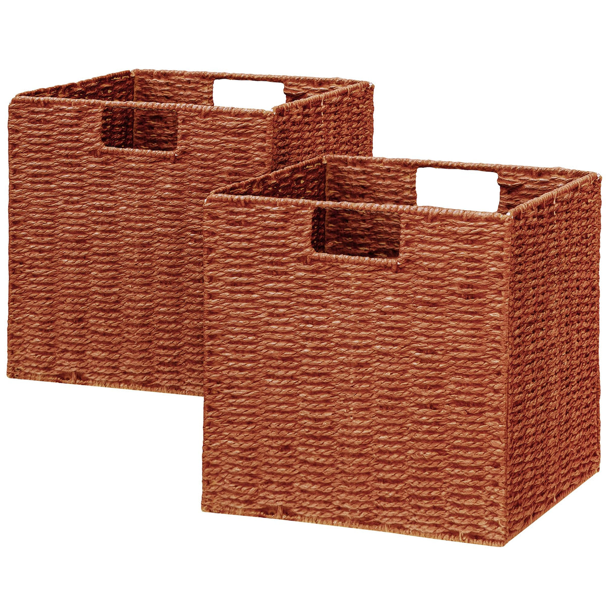 Vagusicc Wicker Basket, Set of 2 Hand-Woven Paper Rope Storage Baskets for Organizing, Foldable Cubby Storage Bins, 11 Inch Large Wicker Storage Basket, Square Baskets Cube Storage Organizer, Brown