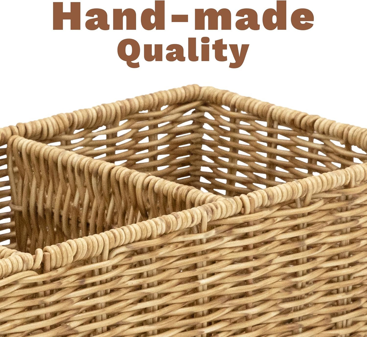 myHomeBody Wicker Basket With 3 Compartments, Bathroom Caddy, Tan