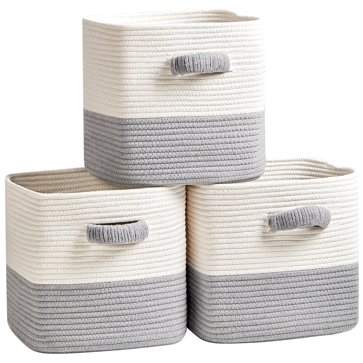 RUNKA Storage Cube Baskets - 3 Pack - 11 inch Square Baskets for Closet, Woven Bins - Ideal for Toy Storage | White