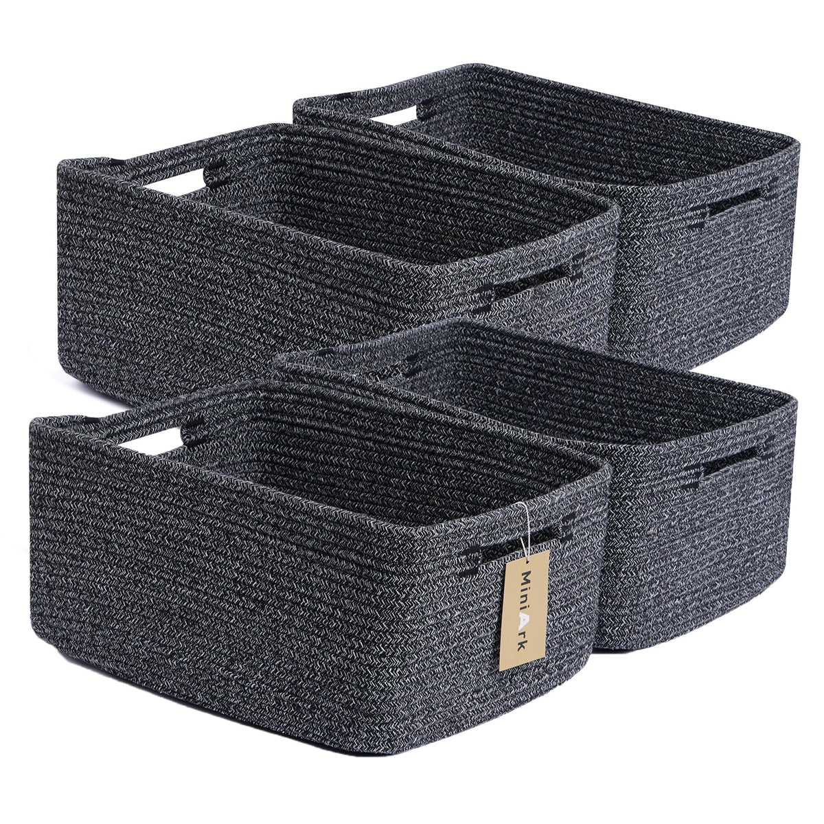 MiniArk Large Storage Baskets for Organizing, 17 x 13 x 7.5” Closet Shelf Baskets for Clothes Blanket Towels, Baby Nursery, Toy Bins Box, Woven Rope Baskets, 4 Packs Mixed Brown