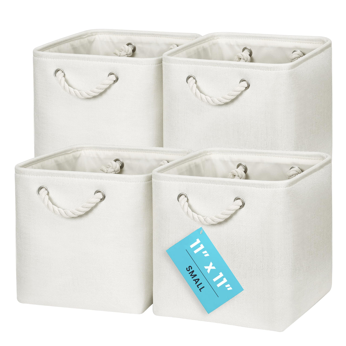 OrganiHaus 11x11 Cube Storage Bins, 4-Pack Fabric Cubes, Rope Handles