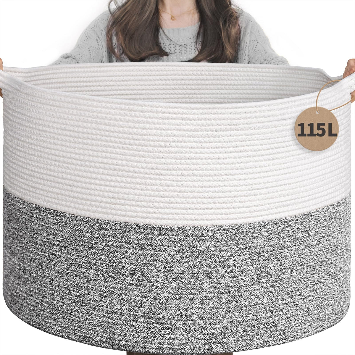 INDRESSME 115L Extra Large Woven Wicker Blanket Basket Living Room