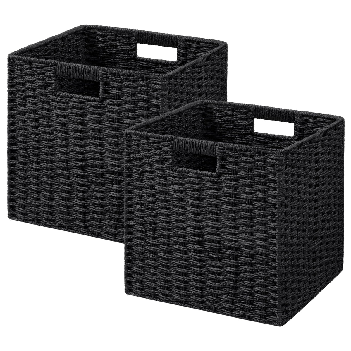 UBBCARE 2 Pack Wicker Basket, 13.4L×8.3H×7.1W inch Woven Paper Rope Storage Baskets for Shelves, Foldable Rectangular Storage Baskets with Handle, Storage Basket for Organizing, Dark Brown