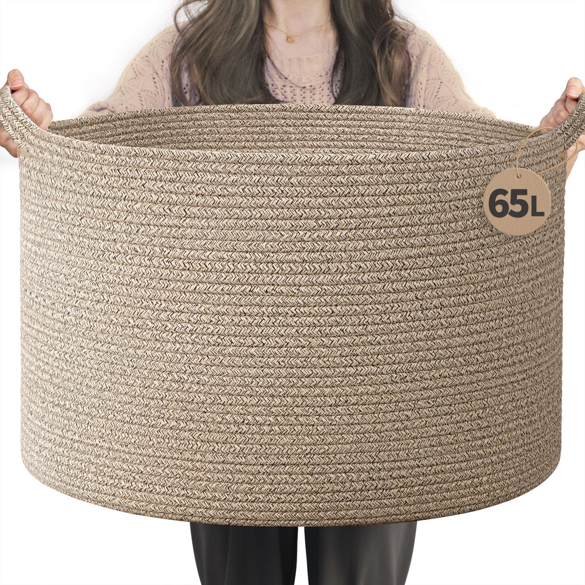 INDRESSME 115L Extra Large Woven Wicker Blanket Basket Living Room