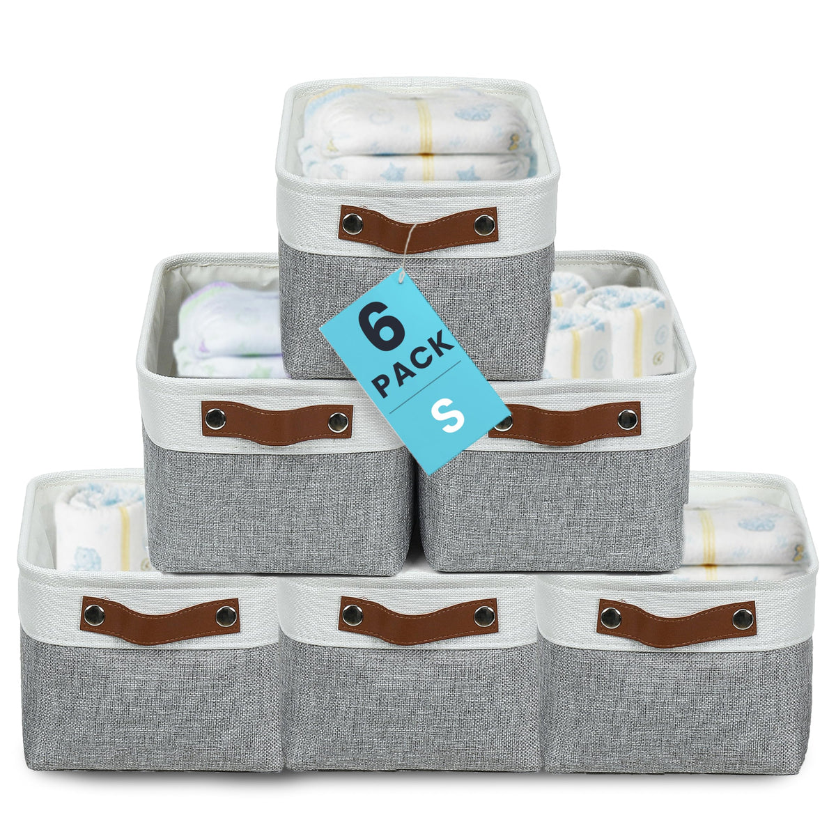 OrganiHaus 12x8in Canvas Storage Baskets, 3 Pack - Fabric Bins for Shelves