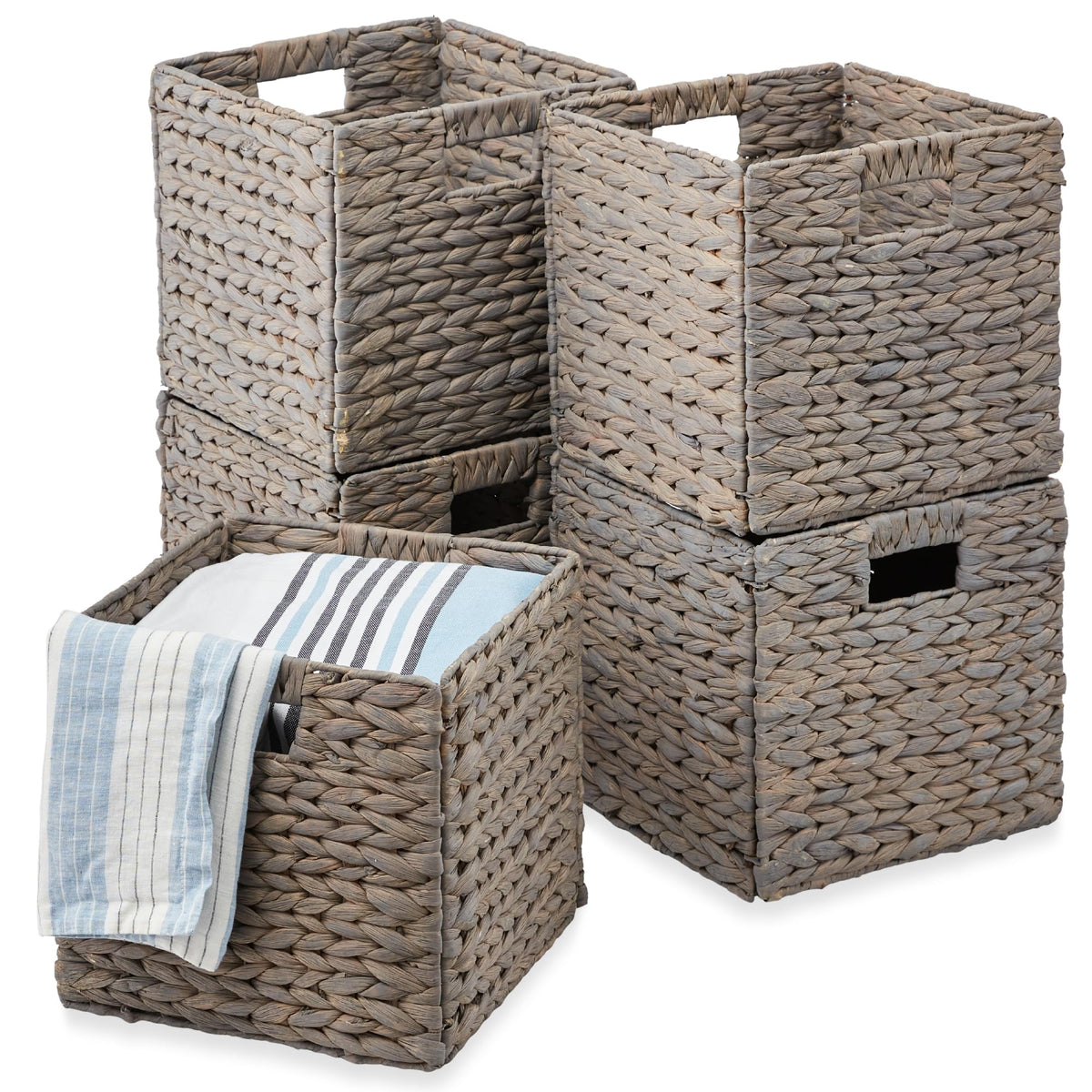 Best Choice Products 10.5x10.5in Pack of 5 Cube Storage Baskets, Water Hyacinth Multipurpose Collapsible Organizers, Handwoven Laundry Totes for Laundry, Living Room, Kids Room & Nursery - Brown