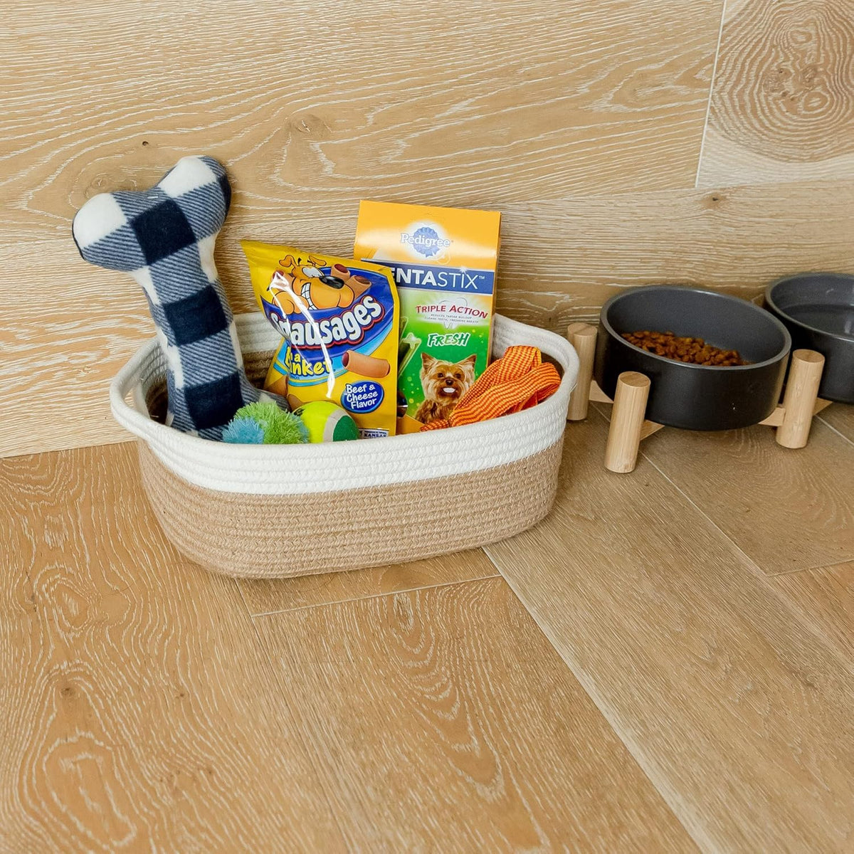 NaturalCozy 5-Piece Rectangle Storage Basket Set- Natural Cotton Rope Woven Baskets for Organizing! Small Basket for Montessori, Baby Nursery, Dog Toy Baskets, Cat Toy Box, Bathroom Organization Bin