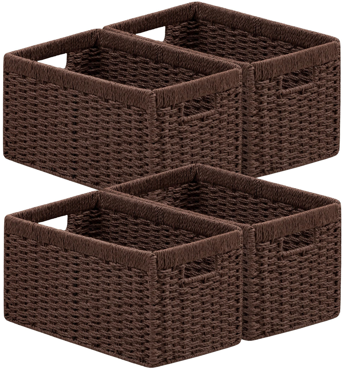 UBBCARE 2 Pack Wicker Basket, 13.4L×8.3H×7.1W inch Woven Paper Rope Storage Baskets for Shelves, Foldable Rectangular Storage Baskets with Handle, Storage Basket for Organizing, Dark Brown