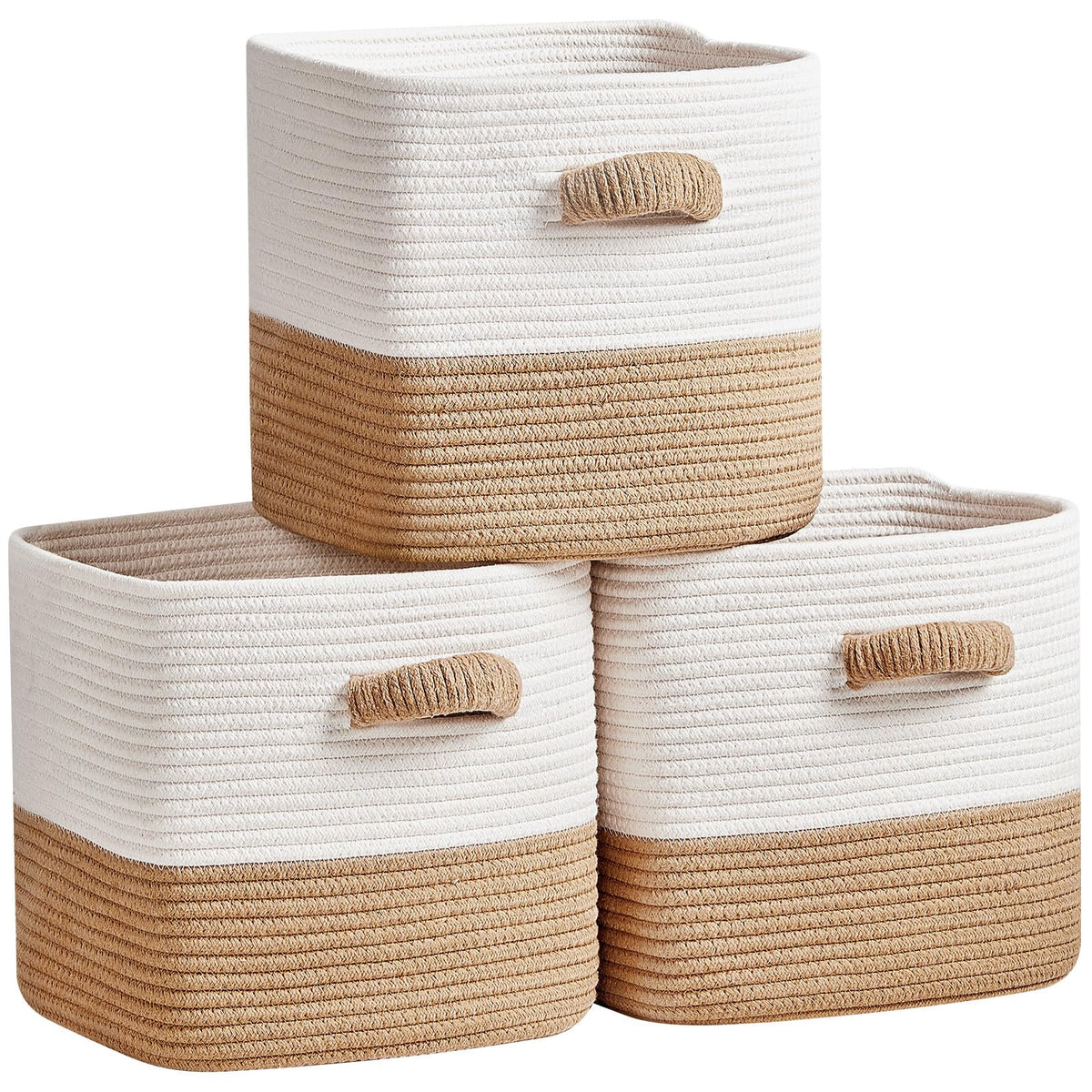 RUNKA Storage Cube Baskets - 3 Pack - 11 inch Square Baskets for Closet, Woven Bins - Ideal for Toy Storage | White