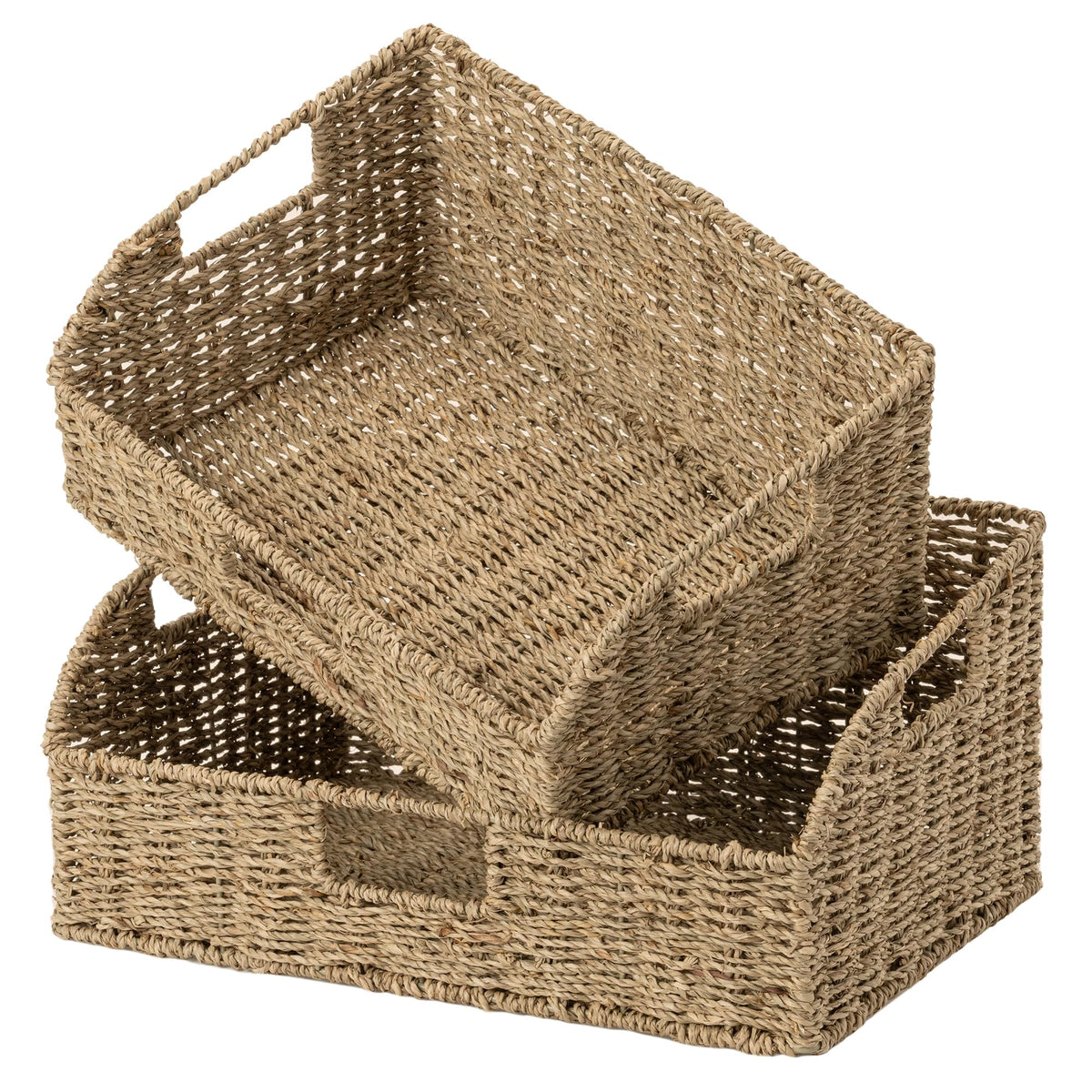 StorageWorks Pantry Baskets for Organizing, Wicker Basket with Built-in Handles, Handwoven Wicker Storage Baskets, Water Hyacinth for Shelves, 2 Pack