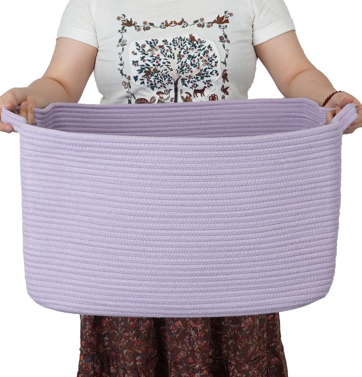 XUANGUO Large Rectangle Woven Cotton Rope Blanket Basket 22"x17"x12" White