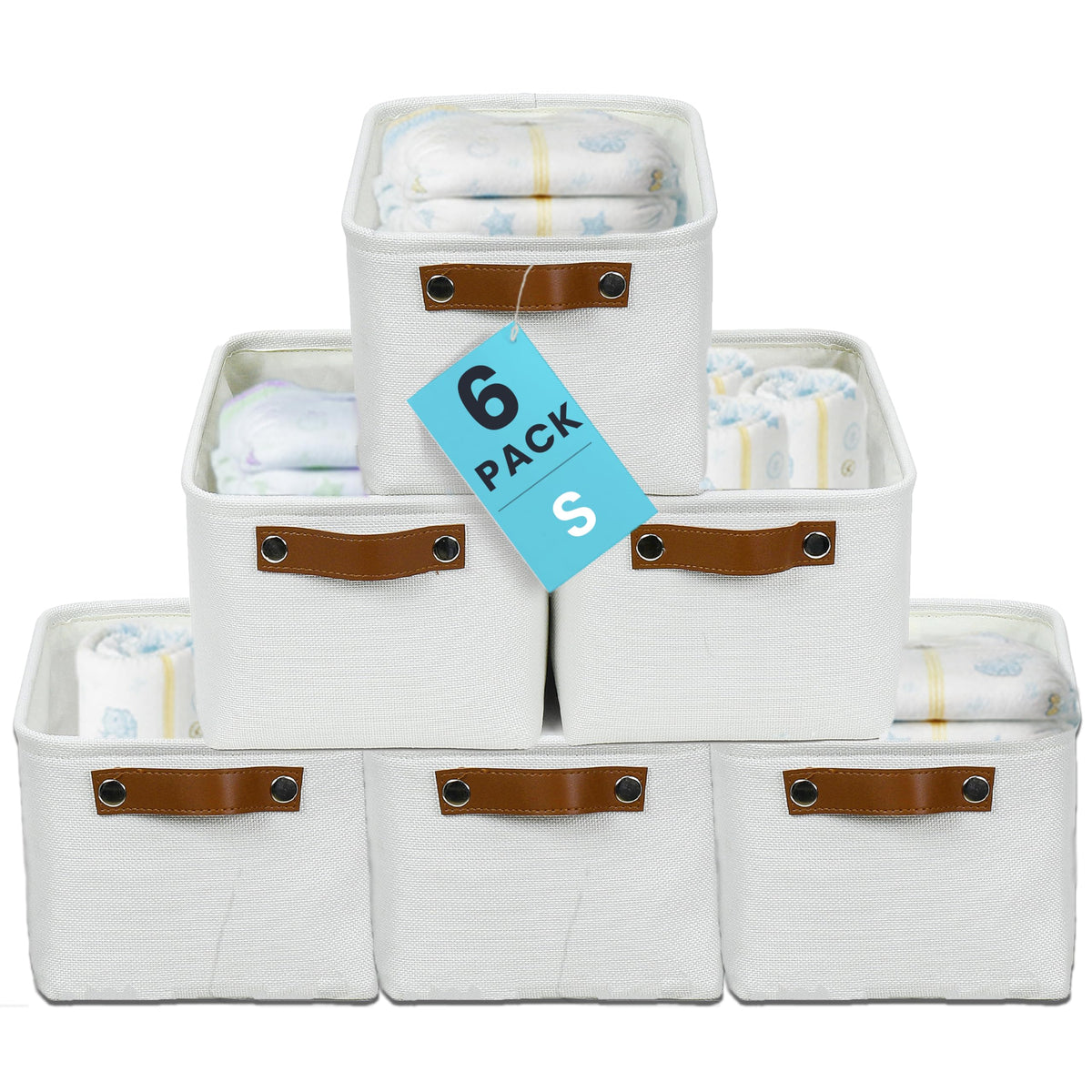 OrganiHaus 12x8in Canvas Storage Baskets, 3 Pack - Fabric Bins for Shelves