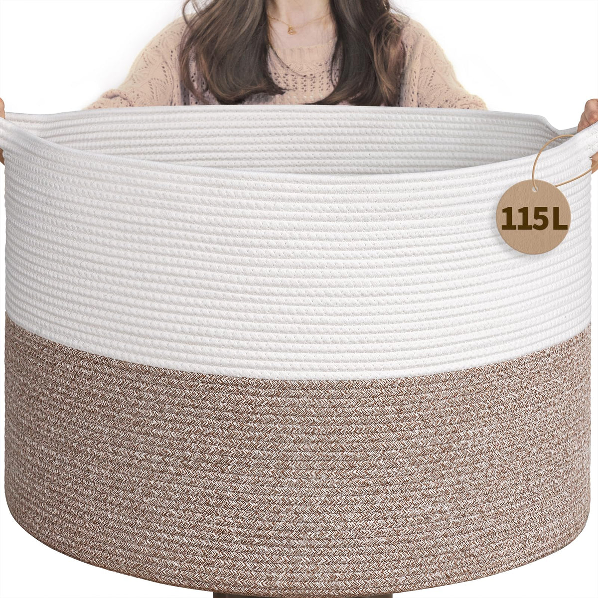 INDRESSME 115L Extra Large Woven Wicker Blanket Basket Living Room