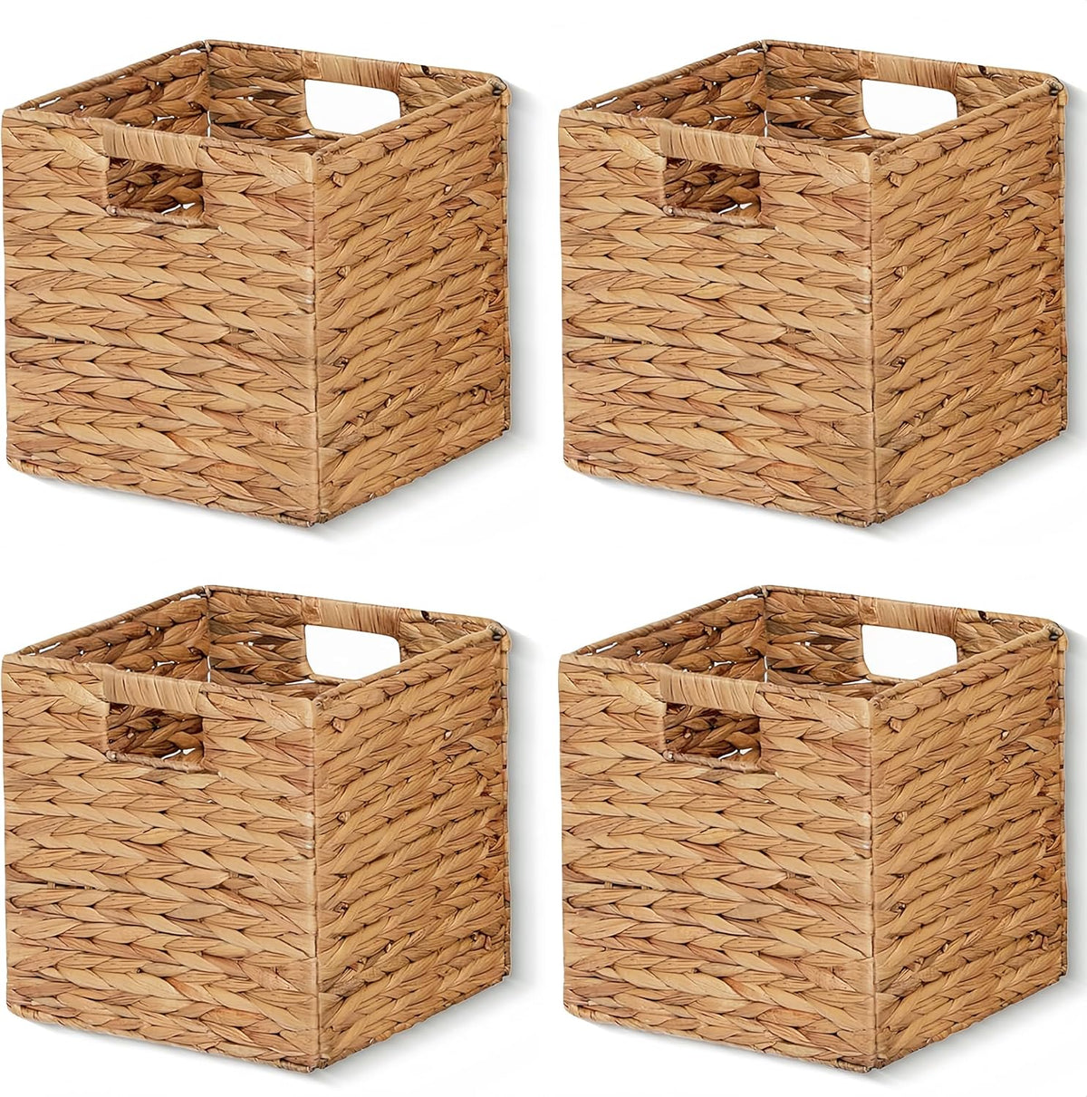 11 x 11 x 11 in Woven Storage Baskets,Set of 4 Wicker Cubes Baskets,Natural