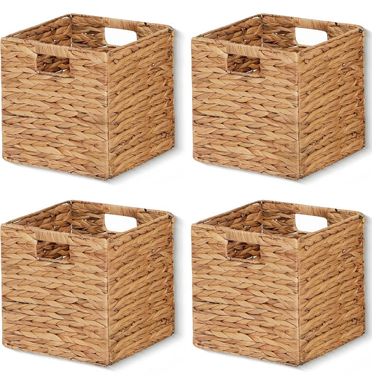 11 x 11 x 11 in Woven Storage Baskets,Set of 4 Wicker Cubes Baskets,Natural
