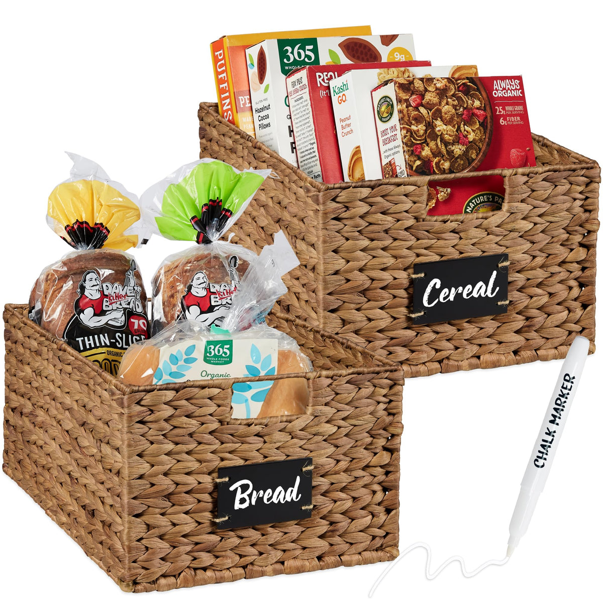 Best Choice Products Set of 4 9x12in Water Hyacinth Pantry Baskets, Woven Organizers w/Chalkboard Label, Chalk Marker - Natural